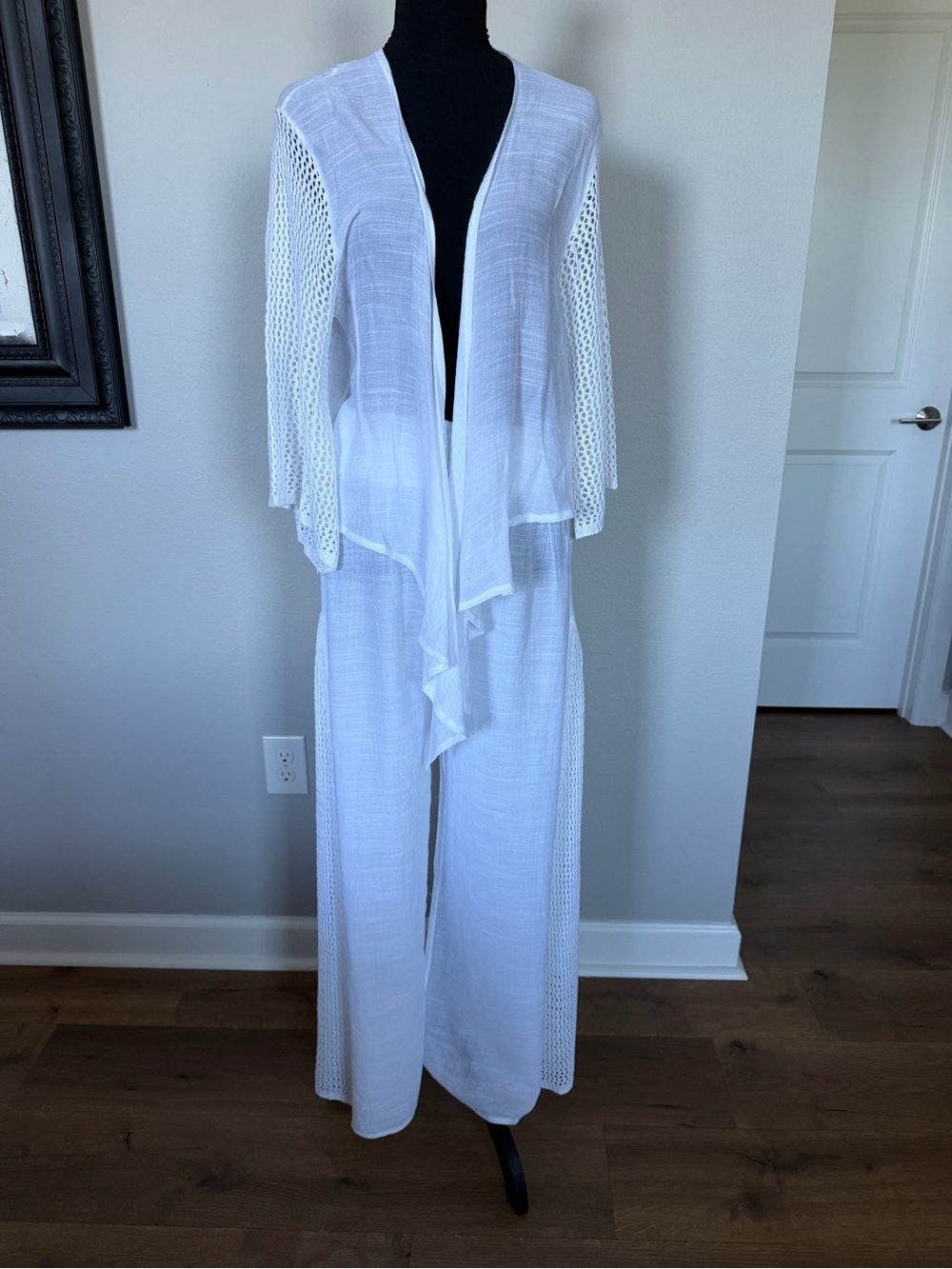 Elan White Crochet-Trim Wide Leg Jumpsuit